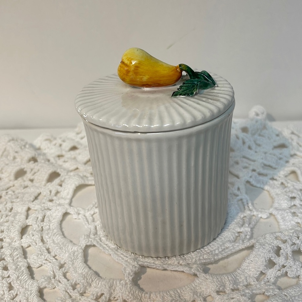 Italian pottery pear handle sugar bowl. Signed Italy on the bottom. Hand…